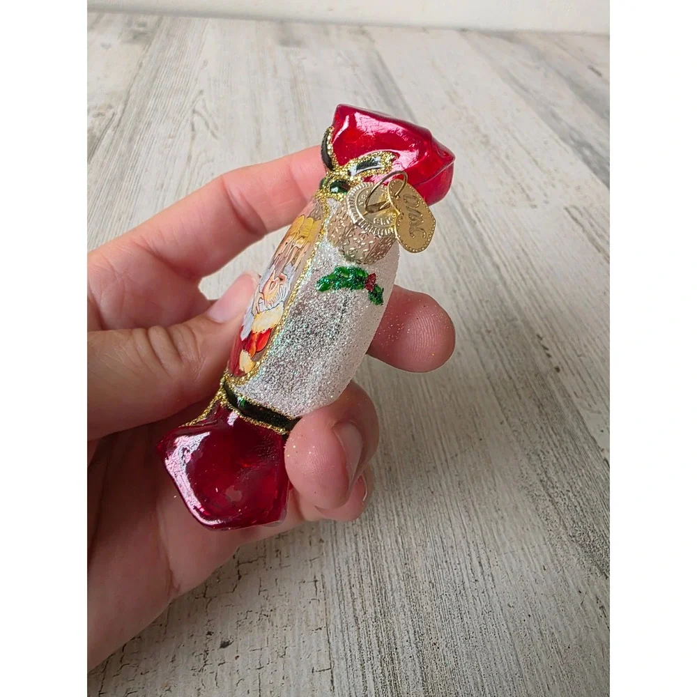 OWC old world candy Santa glitter ornament glass girl scene gold Xmas tree
